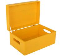 Creative Deco Gialla Grande Scatola in Legno | 30 x 20 x 14 cm | Coperchio e Maniglie | Cassetta Contenitore Portaoggetti Portagiochi Cofanetto Documenti Attrezzi | Perfetta per Decoupage e Decorare