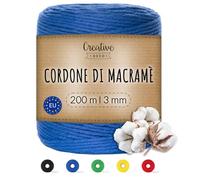 Creative Deco Gomitoli Cotone per Uncinetto 1 PCS 3mm/200m Cotone per Uncinetto Azzurro | Filati Colorati Cotone 3mm (+-0.5mm) | Filo Cotone | Fettuccia per Borse a Uncinetto, Decorazione Fai da Te