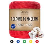 Creative Deco Gomitoli Cotone per Uncinetto 1 PCS 3mm/200m Cotone per Uncinetto Rosso | Filati Colorati Cotone 3mm (+-0.5mm)| Filo Cotone | Fettuccia per Borse a Uncinetto, Decorazione Casa Fai da Te