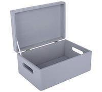 Creative Deco Scatola in legno Grande Grigio – 30 x 20 x 14 cm, coperchio e maniglie