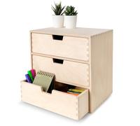 Creative Deco Piccola cassettiera con 3 Cassetti | 28.5 x 20 x 28.5 cm (+/- 1 cm) | Organizer scrivania | Cassettiera in legno Grezzo da Personalizzare