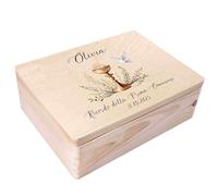 Creative Deco Prima Comunione Scatola di Regalo Personalizzato | Scatola della Memoria in Legno per Bambino/Bambina | Personalizzata - Calice Colorato e Colomba | Incisione | per Ragazzo e Ragazza