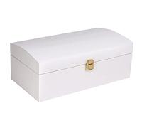 Creative Deco Scatola Legno Grande Bianco – 34.5 x 18 x 13.8 cm – Coperchio arrotondato e serratura