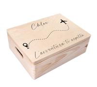Creative Deco Scatola dei Ricordi Personalizzata - Aereo | Scatola in Legno Naturale con Nome | Perfetta per Conservare Ricordi di Avventure | Personalizzata con Stampa a Colori