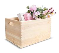 Creative Deco Scatola in Legno con Maniglie 40 x 30 x 24 cm | Cassetta Contenitore Portaoggetti | Ideale per Decoupage, Documenti e Attrezzi | Scatola Decorativa in Legno