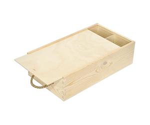 Creative Deco Scatola in Legno per il Vino | 2 Bottiglie | Manico Corda e Coperchio Scorrevole | 35 x 21 x 11 (+/- 1cm) | Cassetta Confezione Perfetta per Decoupage Stoccaggio Decorazione o Regalo