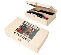 Creative Deco Scatola in Legno per Vino Personalizzata | Porta Bottiglie di Vino Regalo 2 Bottiglie da 0,7l | 35 x 20 x 9.5 cm | con Coperchio e Serratura | Cassetta Legno Vino con tuo Testo e Foto