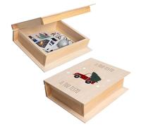 Creative Deco Scatola Libro in Legno con Coperchio, Scatola Regalo di Natale Personalizzata | 24 x 19 x 7,5 cm | Cofanetto Portaoggetti con Testo Personalizzato, Scatola a Forma di Libro, Regalo
