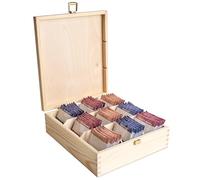 Creative Deco Scatola Porta tè e Tisane in Legno | Porta Oggetti 9 Scomparti | 23.5x20.5x7.5cm +/-0.5cm | Portagioie, Te | Coperchio, Serratura e Divisori Rimovibili | Decoupage, Organizzare, Regalo