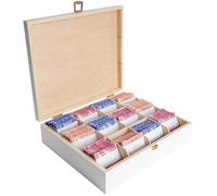 Creative Deco Scatola Porta Tè e Tisane in Legno Bianco per Pasqua, Porta Oggetti 12 Scomparti | 29x25x7.5cm +/-0.5cm | Portagioie, Te | Coperchio, Serratura, Divisori Rimovibili | Regalo Decoupage