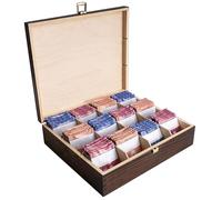 Creative Deco Scatola Porta Tè e Tisane in Legno Marrone per Pasqua, Porta Oggetti 12 Scomparti | 29x25x7.5 cm| Portagioie, Bustine | Coperchio, Serratura, Divisori Rimovibili | Decoupage, Regalo