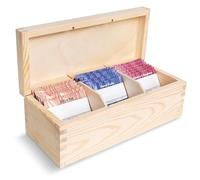 Creative Deco Scatola Porta Tè e Tisane in Legno per Natale, Porta Oggetti 3 Scomparti | 22,5 x 9,5 x 8cm | Portagioie, Te | Coperchio, Serratura e Divisori Rimovibili | Decoupage, Organizzare, Regalo