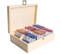 Creative Deco Scatola Porta Tè e Tisane in Legno per Pasqua, Porta Oggetti 6 Scomparti | 21x16x7cm +/-0.5cm | Portagioie, Tè Bustine | Coperchio, Serratura e Divisori Rimovibili | Decoupage, Regalo