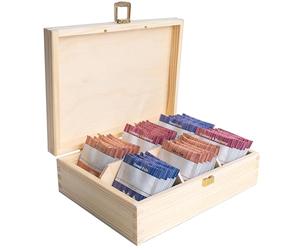 Creative Deco Scatola Porta Tè e Tisane in Legno per Pasqua, Porta Oggetti 6 Scomparti | 21x16x7cm +/-0.5cm | Portagioie, Tè Bustine | Coperchio, Serratura e Divisori Rimovibili | Decoupage, Regalo