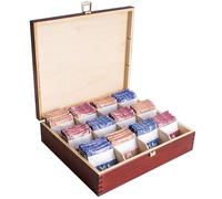 Creative Deco Scatola Porta Tè e Tisane in Legno Rosso| Porta Oggetti 12 Scomparti | 29x25x7.5cm +/-0.5cm | Portagioie, Te | Coperchio, Serratura, Divisori Rimovibili | Decoupage, Organizzare, Regalo