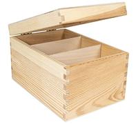 Creative Deco Scatola portaoggetti in legno per CD e DVD | 16 x 24 x 14 cm | 3 scomparti | con coperchio e senza maniglie | non verniciato e non-Fini | Scatola organizer per ufficio baule Natale