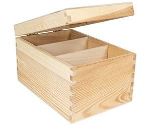 Creative Deco Scatola portaoggetti in legno per CD e DVD | 16 x 24 x 14 cm | 3 scomparti | con coperchio e senza maniglie | non verniciato e non-Fini | Scatola organizer per ufficio baule Natale