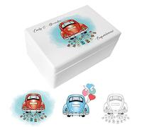 Creative Deco Scatola Regalo di Matrimonio in Legno Personalizzata - Auto da Matrimonio | Bianca Scatole della Memoria - Personalizzato per Nozze | Incisione | Stampa a colori