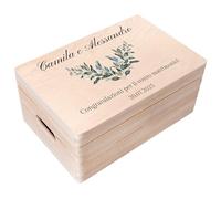 Creative Deco Scatola Regalo di Matrimonio in Legno Personalizzata - Ramoscelli | Scatole della Memoria - Personalizzato per Nozze | Incisione | Stampa a colori