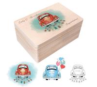 Creative Deco Scatola Ricordo Matrimonio Personalizzata, Auto da Matrimonio | In legno, incisione e stampa a colori personalizzata, per nozze, motivo auto da matrimonio, scatola porta ricordi