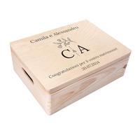 Creative Deco Scatola Ricordo Matrimonio Personalizzata, Iniziali Sposi | In legno, incisione e stampa a colori personalizzata, per nozze, con iniziali degli sposi, scatola porta ricordi