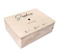 Creative Deco Scatola Ricordo Nascita Personalizzata, Cuore | In legno, incisione personalizzata, per bambino e bambina, cassetta portaoggetti e portagiochi, motivo cuore