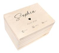 Creative Deco Scatola Ricordo Nascita Personalizzata, Cuore | In legno, incisione personalizzata, per bambino e bambina, cassetta portaoggetti e portagiochi, motivo cuore
