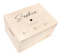 Creative Deco Scatola Ricordo Nascita Personalizzata, Cuore | In legno, incisione personalizzata, per bambino e bambina, cassetta portaoggetti e portagiochi, motivo cuore