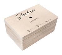 Creative Deco Scatola Ricordo Nascita Personalizzata, Cuore | In legno, incisione personalizzata, per bambino e bambina, cassetta portaoggetti e portagiochi, motivo cuore
