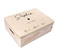 Creative Deco Scatola Ricordo Nascita Personalizzata, Cuore | In legno, incisione personalizzata, per bambino e bambina, cassetta portaoggetti e portagiochi, motivo cuore