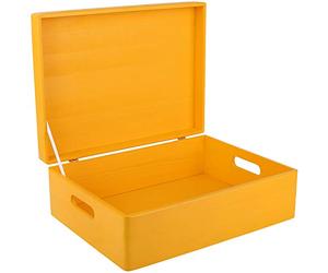 Creative Deco Scatola XL in Legno Gialla, 40 x 30 x 14 cm | Con coperchio e maniglie, per decoupage e decorazione, portaoggetti per documenti, attrezzi e giocattoli