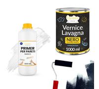 Creative Deco Set Vernice Lavagna Nera Gesso 1000ml + Primer per Pareti 1L | per Pareti, Mobili, Legno, Vetro, Metallo | Vernice Opaca, Atossica con Primer Migliore Aderenza, Protezione dalle Macchie