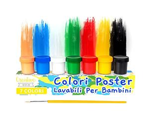 Creative Deco Tempere Lavabili per Bambini Colori Pittura a Dita Set | 6 x 20 ml Bottiglie Multicolore + 1 Gratis | Colori Base Fluorescenti Glitter Metallizzati Neon | Principianti e Professionisti