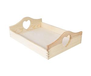 Creative Deco Vassoio Legno Rettangolare | Maniglie Cuore | 35 x 25 x 10.5 cm | Vassoio da Portata da Letto per Servire Colazione, Caffe | Servizio Piatti, Vassoio Decorativo per la Cucina, Soggiorno