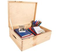 Creative Deco XL Grande Scatola in Legno | 40 x 30 x 13 cm | Coperchio e Maniglie | Contenitore per Documenti Attrezzi Portaoggetti Portagiochi Non Verniciato Da Decorare | RUVIDO E NON LEVIGATO