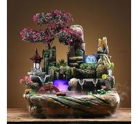 Creative Feng Shui Wheel Tabletop Water Fountain with Light - Relaxing Rockery Waterfall Decoration for Home and Office (Green)(Lotus Leaf)