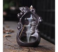 Creative Gourd Backflow Incense Burner Smoke Waterfall Zen Room Incense Joss Aromatherapy Censer Holder Tea Ceremony (Black)