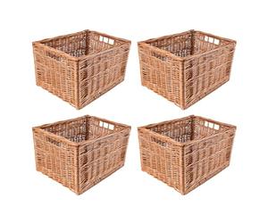 Creative Home 4x Cesto Vimini 40x30x24 +/-2cm | Cestino Portaoggetti in Vimini Naturale con Maniglie | Cestini Salvaspazio, Rettangolare, Intrecciato a Mano | Contenitori Bagno, Documenti Giocattoli