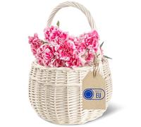 Creative Home Bianco Cestino in Vimini Piccolo con Manico | Cesto Natalizio 22 x 22 x 26cm (+/- 2cm) | Cesta Vimini Intrecciato a Mano | Regalo Portaoggetti | Cesto Nascita, Porta Bomboniere