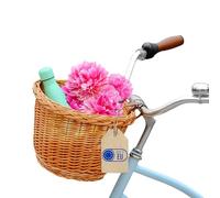 Creative Home Cestino da Bicicletta in Vimini | Salice Naturale 36 x 29 x 23cm (+/-2cm) | Cestino Portaoggetti Intrecciato a Mano | Cestino Anteriore Facile da Montare con Cinghie | Cestino per Spesa