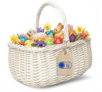 Creative Home Cestino in Vimini Bianco con Manico 36 x 27 x 32 cm | Cesto per Funghi e Picnic Decorativo | Tessuto Fatto a Mano e Durevole | Salice Naturale Marrone Spesso | Multiuso