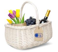 Creative Home Cestino in Vimini con Manico, Bianco | Cesto per Funghi e Picnic Decorativo | 36 x 26 x 31 cm (+/- 2 cm) | Tessuto Fatto a Mano e Durevole | Salice Naturale, Marrone Spesso | Multiuso