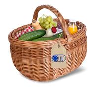 Creative Home Cestino in Vimini con Manico e Treccia 43 x 30 x 30 cm | Cesto Funghi Picnic | Tessuto Fatto a Mano Durevole | Salice Naturale Marrone Spesso | Multiuso