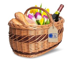 Creative Home Cestino in Vimini con Manico e Treccia 52 x 35 x 36 cm | Cestino Decorativo per Auto, Cesto Funghi Picnic | Tessuto Fatto a Mano Durevole | Salice Naturale Bicolore Spesso | Multiuso