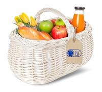 Creative Home Cestino in Vimini con Manico e Treccia Bianca 45 x 32 x 34 cm | Cestino per Auto, Cesto Funghi Picnic | Tessuto Fatto a Mano Durevole | Salice Naturale Spesso | Multiuso