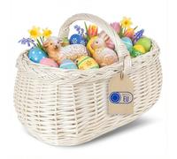 Creative Home Cestino in Vimini con Manico e Treccia Bianca | Cestino per Auto, Cesto Funghi Picnic | 45 x 32 x 34 cm (+/- 1 cm) | Tessuto Fatto a Mano Durevole | Salice Naturale Spesso | Multiuso