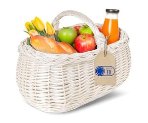 Creative Home Cestino in Vimini con Manico e Treccia Bianca | Cestino per Auto, Cesto Funghi Picnic | 45 x 32 x 34 cm (+/- 1 cm) | Tessuto Fatto a Mano Durevole | Salice Naturale Spesso | Multiuso