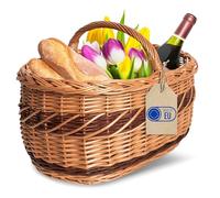 Creative Home Cestino in Vimini con Manico e Treccia | Cestino Decorativo per Auto, Cesto Funghi Picnic | 52 x 35 x 36 cm | Tessuto Fatto a Mano Durevole | Salice Naturale Bicolore Spesso | Multiuso