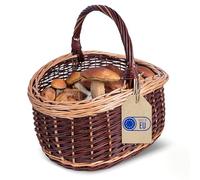 Creative Home Cestino in Vimini Scuri e Chiari con Manico, Cesto Bicolore | Cesto Funghi Picnic | 43 x 33 x 40 cm | Tessuto Fatto a Mano Durevole | Salice Naturale Marrone Spesso | Multiuso
