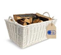 Creative Home Cestino per legna da ardere, in vimini, per legna da ardere, bianco, 47 x 33 x 30 cm, con fodera interna in iuta, cestino in vimini